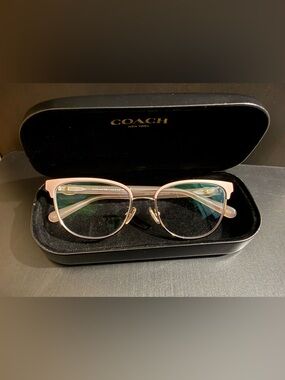 Coach Women's Light Pink Metal Frame Glasses with Gold Accents